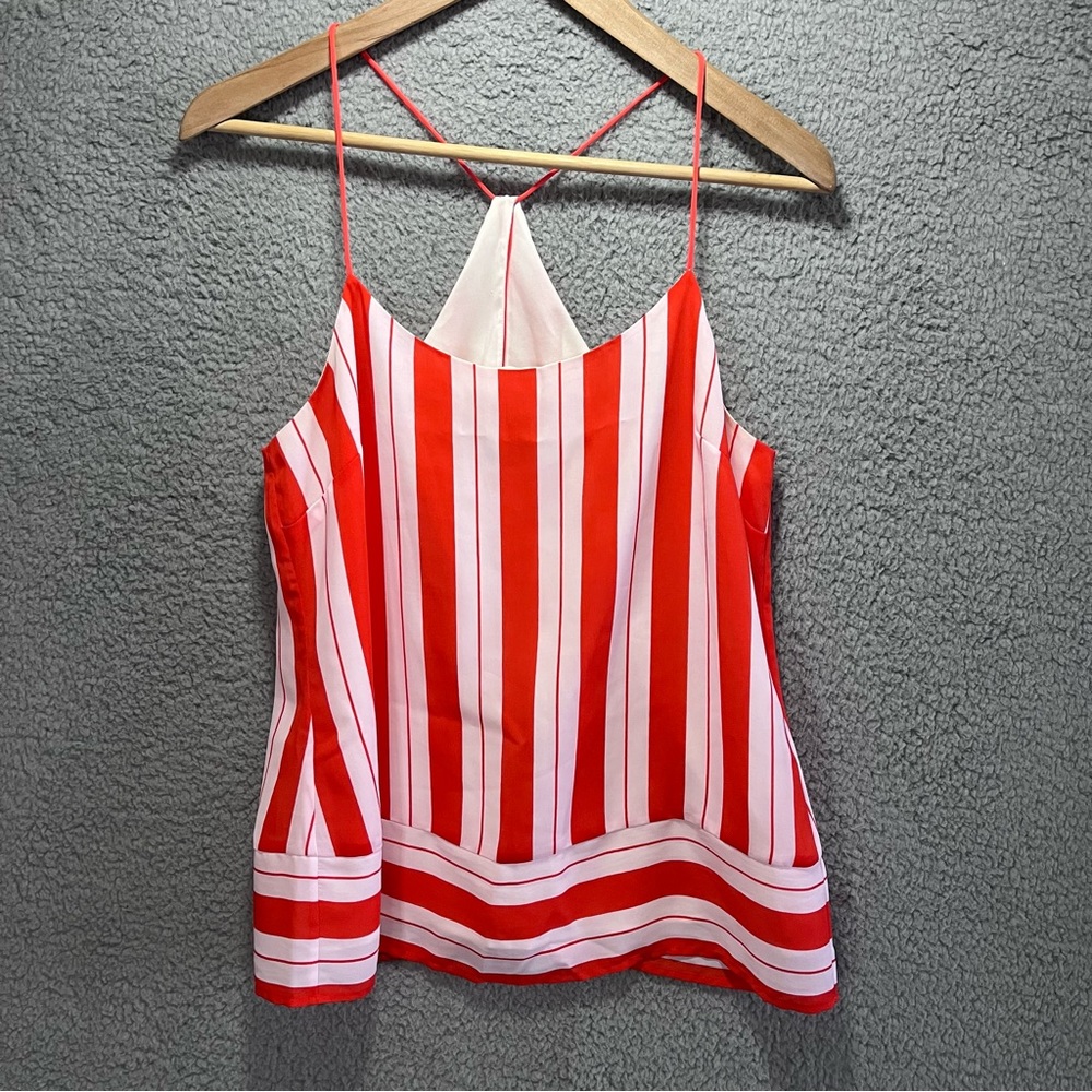 Banana Republic Tank Top Women Size 6 Orange and White Stripes Spaghetti Straps